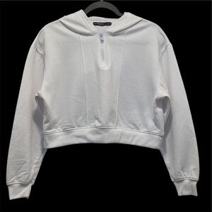 ASOS Threadbare White Cropped Sporty Minimalist 1/4 Zip Pullover Hoodie Sz XS